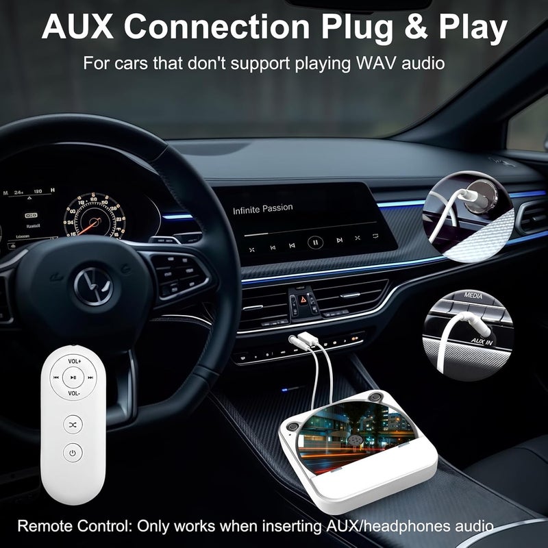 WOOPKER External Portable CD Player for Car, Plug and Play Car CD Player with USB Port AUX Port, Universal USB Player for Vehicle, Laptop, TV, Computer, for Android 4.4 and Above Navigation - Image 4