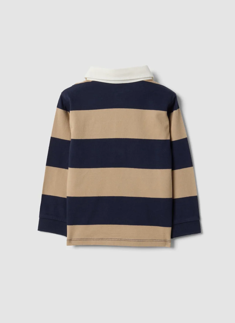 Ovs OVS Blue Striped Polo Shirt In Pure Organic Cotton For Baby Boy