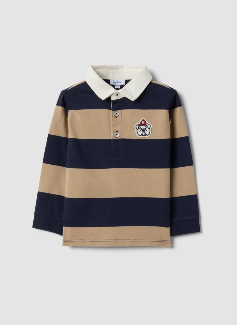 Ovs OVS Blue Striped Polo Shirt In Pure Organic Cotton For Baby Boy