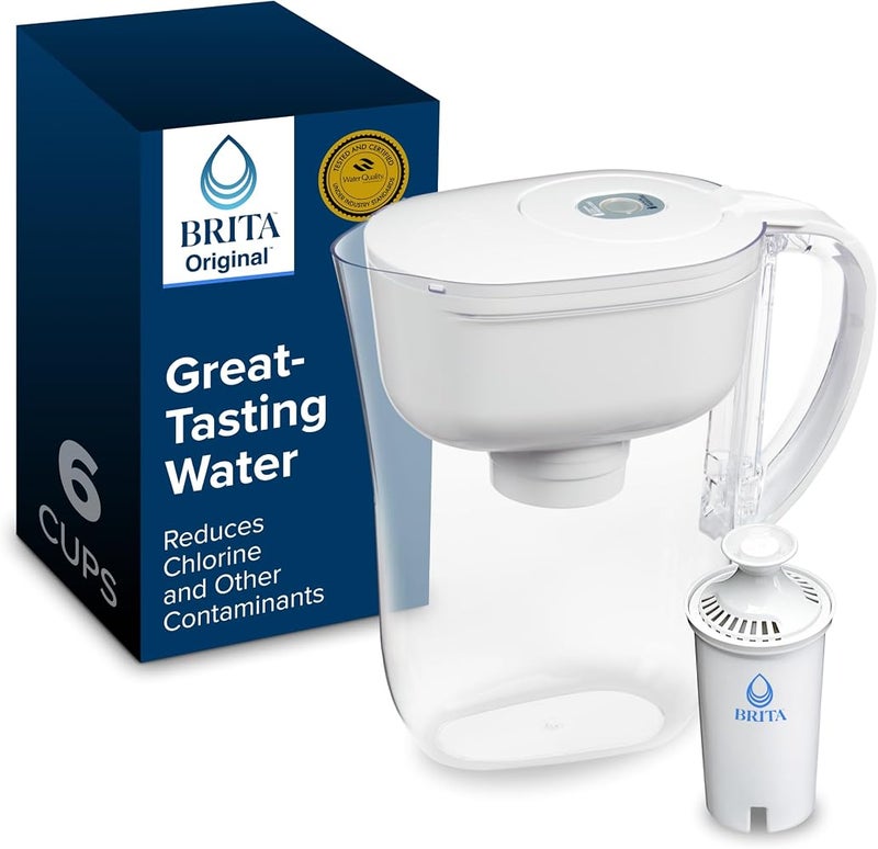Brita Metro Water Filter Pitcher with SmartLight Filter Change Indicator, BPA-Free, Replaces 1,800 Plastic Water Bottles a Year, Lasts Two Months, Includes 1 Filter, Small - 6-Cup Capacity, White