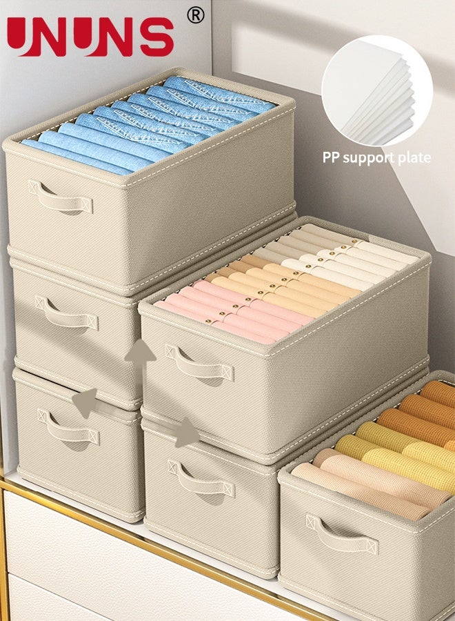 UNUNS 6 Pack Wardrobe Clothes Organizer,Large Size 6 Grids Closet Jean Storage Bins with Handles and Support Boards,Foldable Drawer Dividers for Sweater,Pants,T-shirt,Hoodie,Dress,Beige - Image 5