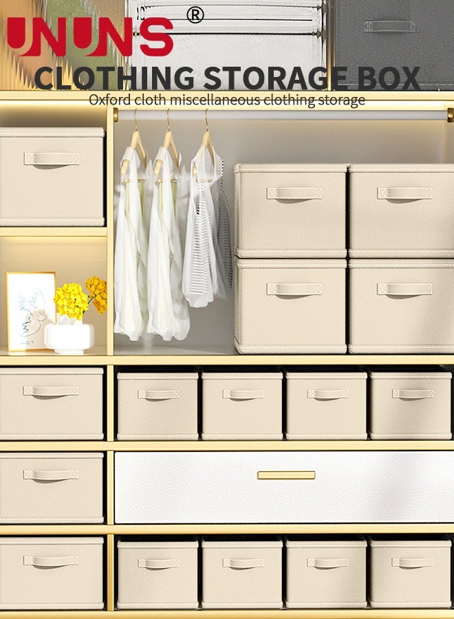 UNUNS 6 Pack Wardrobe Clothes Organizer,Large Size 6 Grids Closet Jean Storage Bins with Handles and Support Boards,Foldable Drawer Dividers for Sweater,Pants,T-shirt,Hoodie,Dress,Beige - Image 2