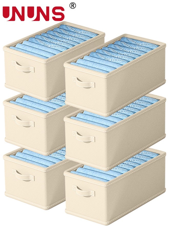 UNUNS 6 Pack Wardrobe Clothes Organizer,Large Size 6 Grids Closet Jean Storage Bins with Handles and Support Boards,Foldable Drawer Dividers for Sweater,Pants,T-shirt,Hoodie,Dress,Beige - Image 1