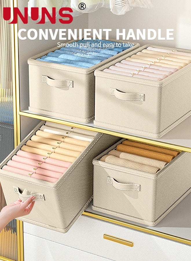 UNUNS 6 Pack Wardrobe Clothes Organizer,Large Size 6 Grids Closet Jean Storage Bins with Handles and Support Boards,Foldable Drawer Dividers for Sweater,Pants,T-shirt,Hoodie,Dress,Beige - Image 4