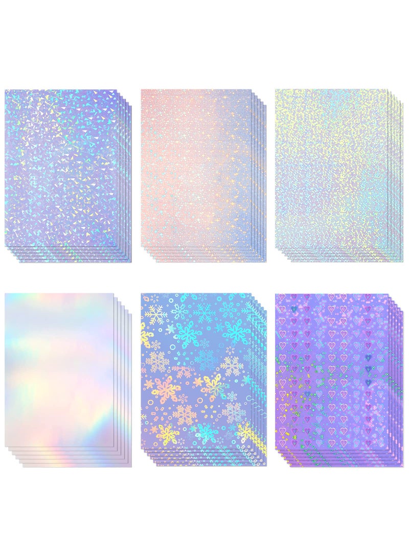 Clabby 36 Sheets Holographic Sticker Paper Clear A4 Vinyl Sticker Paper Self Adhesive Waterproof Transparent Film Gem Rainbow Star Patterns 117 x 83 Inch GemRainbowSpotStarSnowflakeHeart 