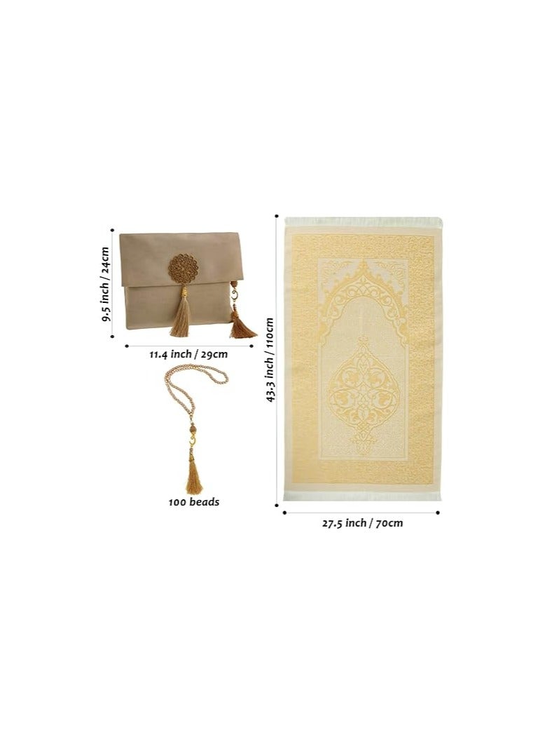Prayer Rug Muslim Mat Islamic, Portable Prayer Mat with Islam Prayer Beads, Portable Travel Prayer Mat Set for Kids Men Women, for Eid Ramadan Gifts Hajj Travel, Pray (Brown) - Image 2