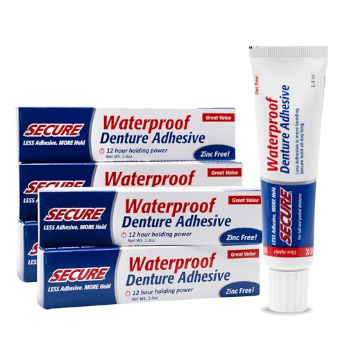 secure لاصق طقم أسنان مقاوم للماء خالي من الزنك قوة تثبيت إضافية للأعلى والأسفل أو الجزئي 14 أونصة عبوة من 5