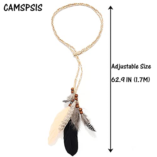 Campsis Indian Feather Headbands Boho Princess Head Chain Adjust Headdress Handmade Rope Hair Accessories for Women and Girls (H) - Image 3