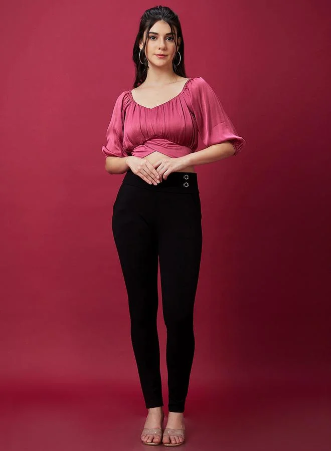 globus Black Stretchable Mid Rise Skinny Fit Treggings