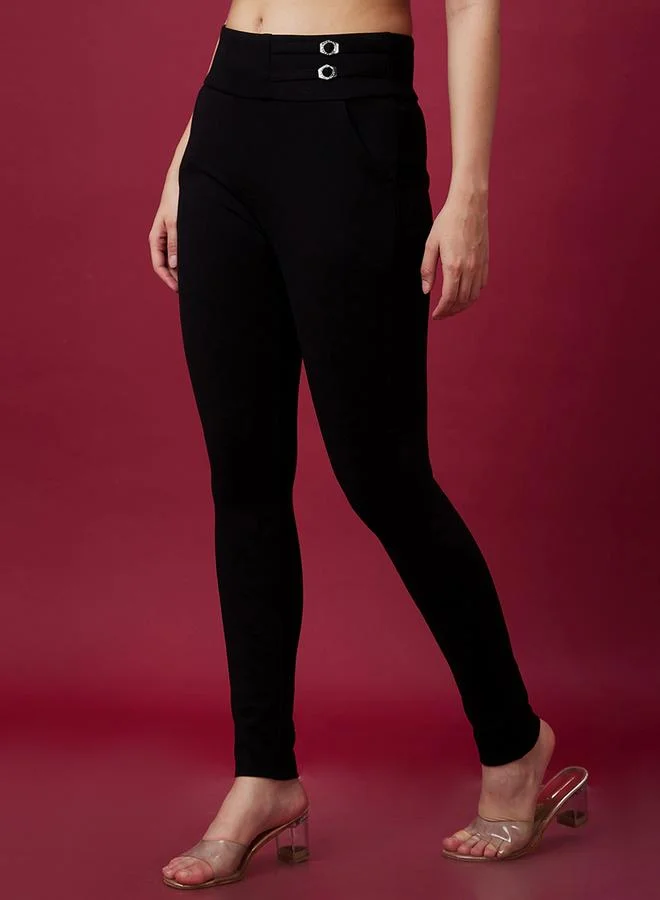 globus Black Stretchable Mid Rise Skinny Fit Treggings