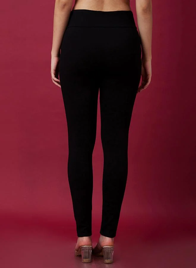 globus Black Stretchable Mid Rise Skinny Fit Treggings