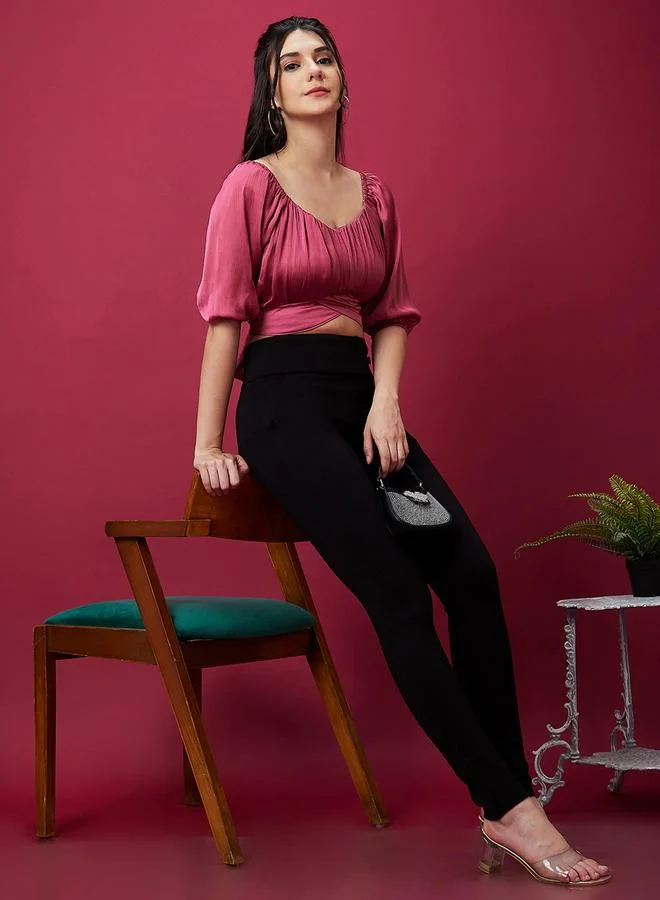 globus Black Stretchable Mid Rise Skinny Fit Treggings