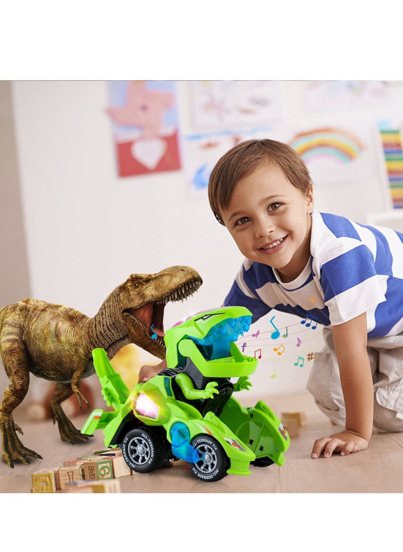 Dinosaur Car Toys, with LED Lights and Music,Automatic Transforming 2-in-1 Dinosaur Transformer Toy for Kids (Green)  - Image 4