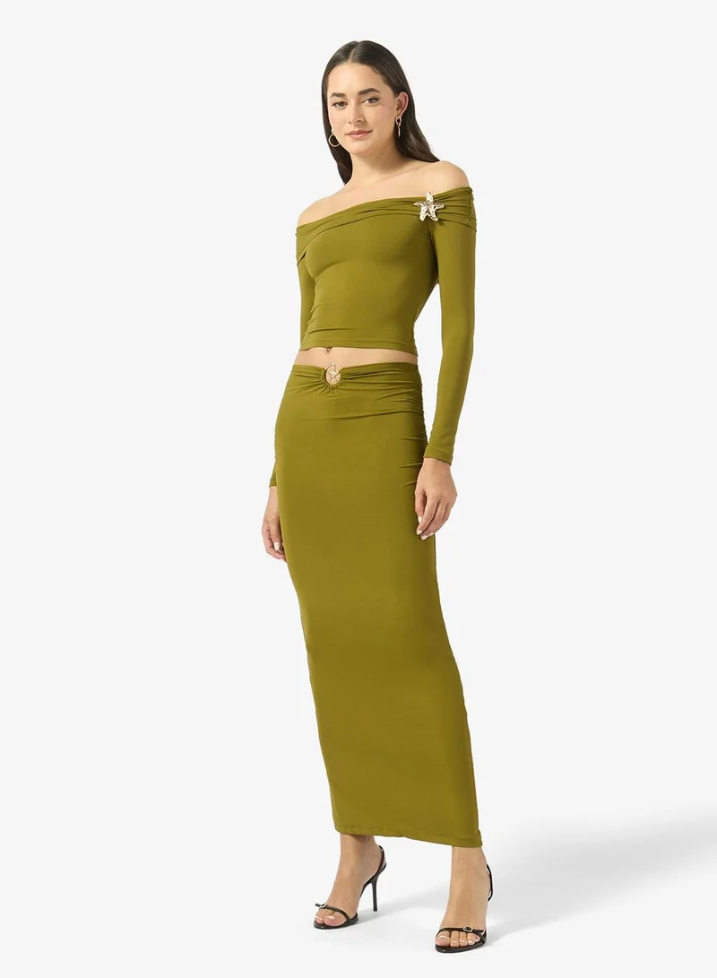 Ginger Off Shoulder Ruched Top & Skirt Coord Set