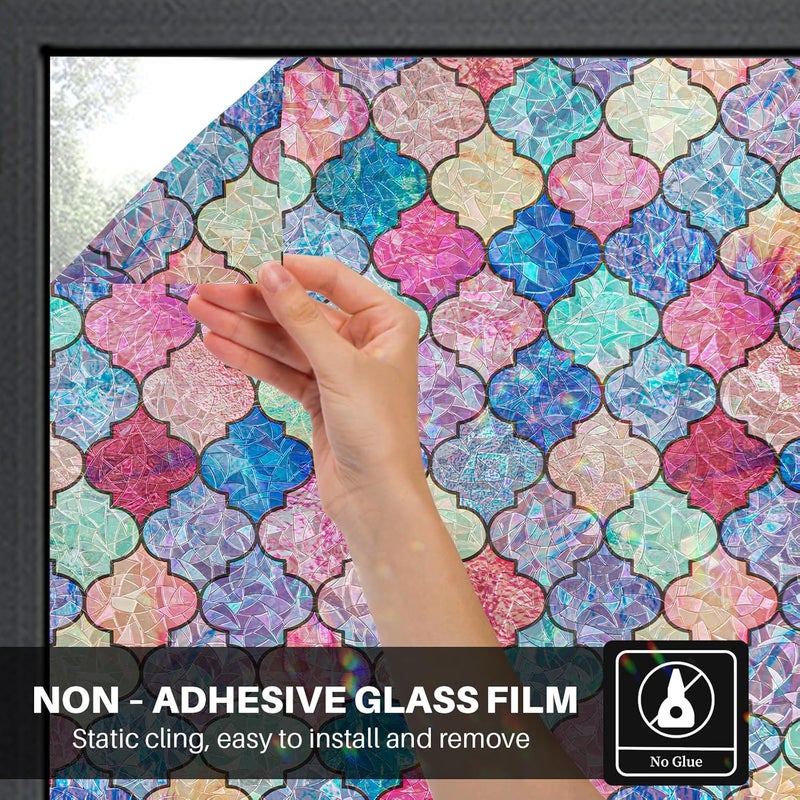 FEOMOS Stained Glass Window Film, Window Privacy Film Rainbow Decorative with No-Glue, Static Cling Window Tint Window Glass Covering Sticker for Home Decor & UV Heat Blocking, 17.3 x 118 Inches - Image 5