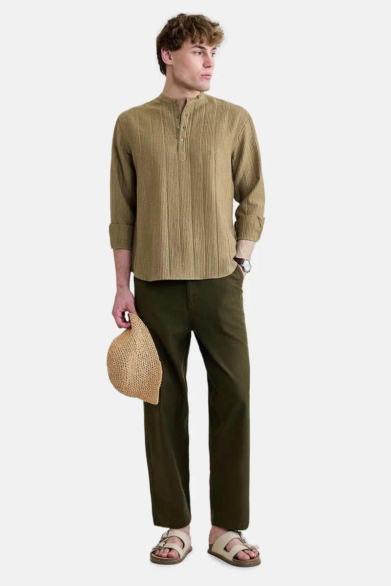 سنيتش Brown Textured Long Sleeve Regular Fit Shirt