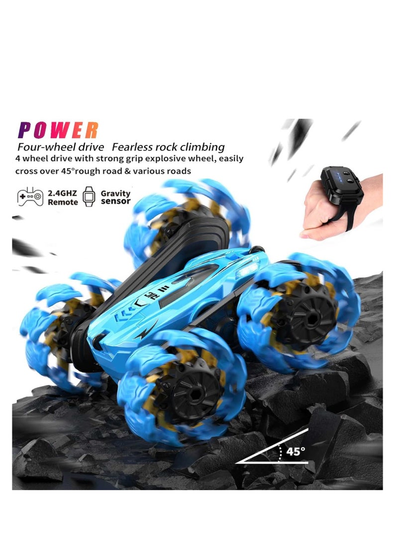 Rightsure - Car Stunt Car Toy Gesture Sensing Remote Control Stunt Car, 360 Degree Flip Double-Sided Rotation Rolling, 2.4GHz Off-Road Remote Control Car Toy is a Gift for Children (Blue) - Image 1