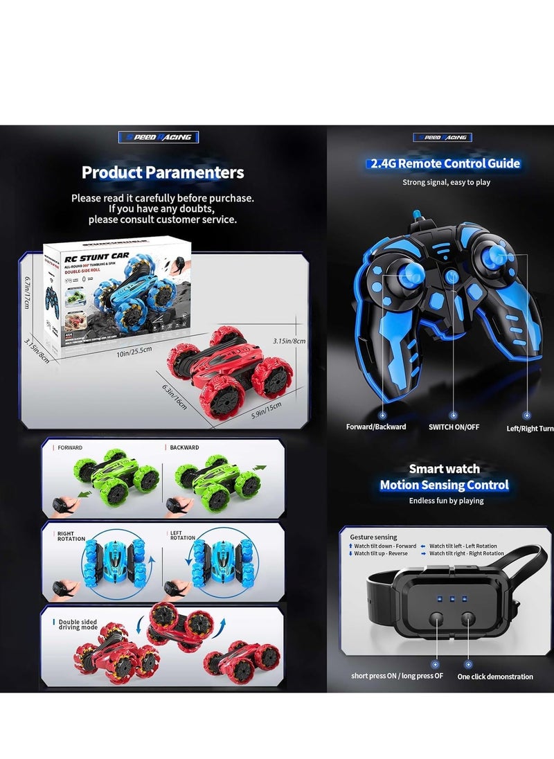 Rightsure - Car Stunt Car Toy Gesture Sensing Remote Control Stunt Car, 360 Degree Flip Double-Sided Rotation Rolling, 2.4GHz Off-Road Remote Control Car Toy is a Gift for Children (Blue) - Image 1