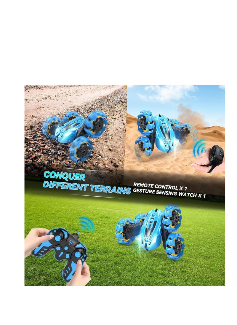 Rightsure - Car Stunt Car Toy Gesture Sensing Remote Control Stunt Car, 360 Degree Flip Double-Sided Rotation Rolling, 2.4GHz Off-Road Remote Control Car Toy is a Gift for Children (Blue) - Image 1