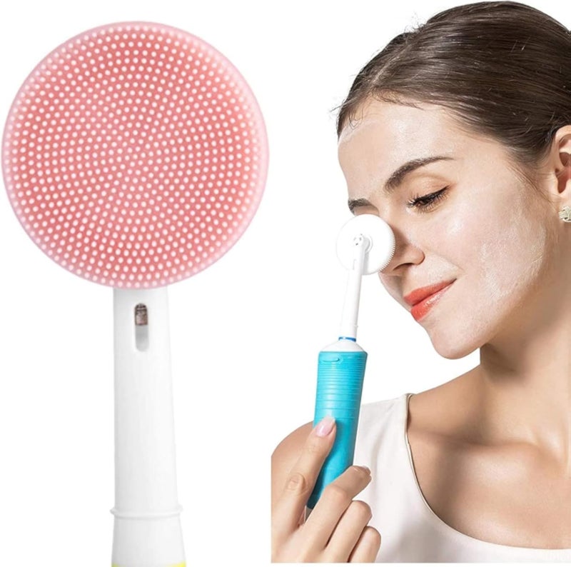 مجموعة رؤوس فرشاة تنظيف الوجه البديلة المتوافقة مع قواعد فرشاة الأسنان الكهربائية أورال بي بروان - فرشتا وجه دوارتان من السيليكون المقاوم للماء للتنظيف العميق والتدليك (وردي)