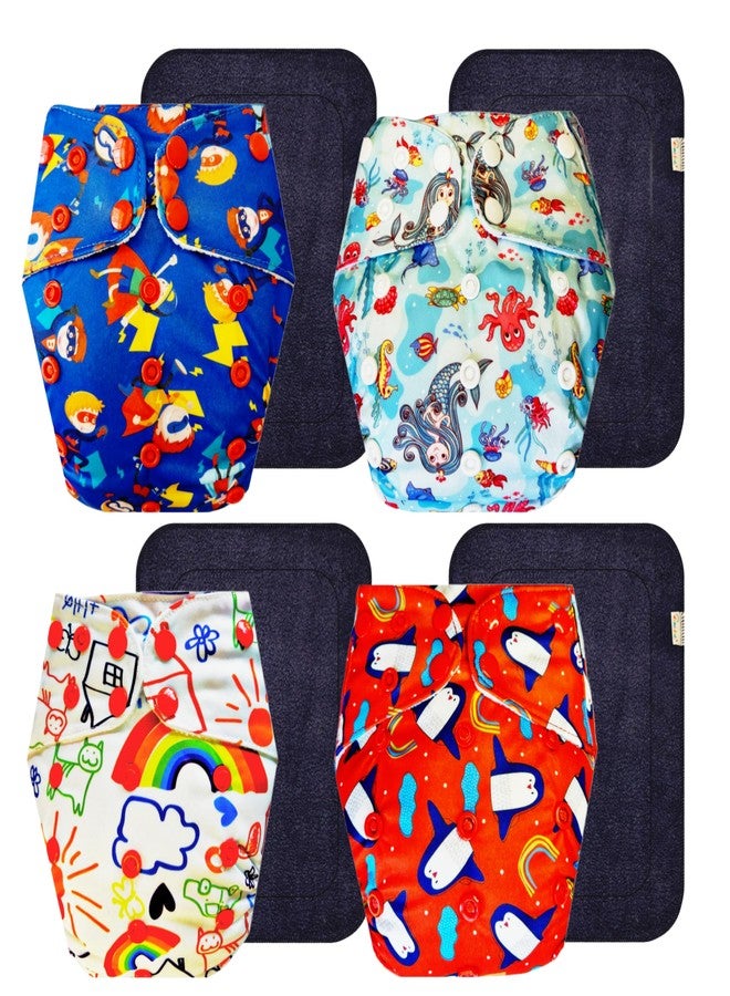 Dumbledo Premium Cloth Diaper with Black Insert (Pack of 4) | Snug Fit | Breathable | Adjustable Snaps | Designed by Moms | 3 Months - 3 Years | Unisex Baby - Image 1