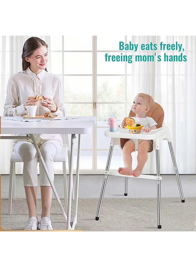 Beauenty 2 in 1 Baby High Chair with Removable Tray, Adjustable Height & Footrest, 3 Point Safety Belt, Ages 6 Months to 3 Years, White, Polypropylene, Metal - Image 2