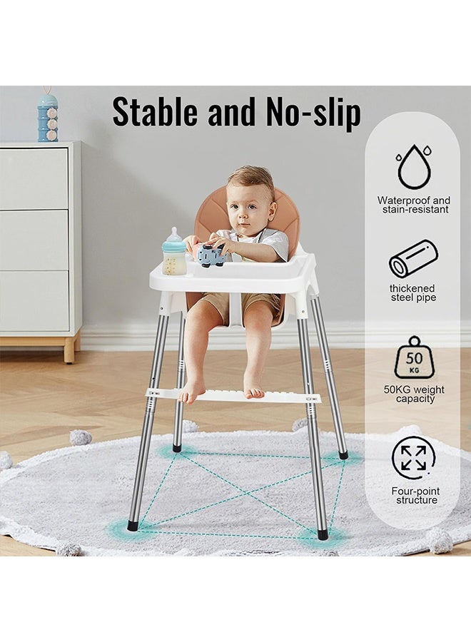 Beauenty 2 in 1 Baby High Chair with Removable Tray, Adjustable Height & Footrest, 3 Point Safety Belt, Ages 6 Months to 3 Years, White, Polypropylene, Metal - Image 3
