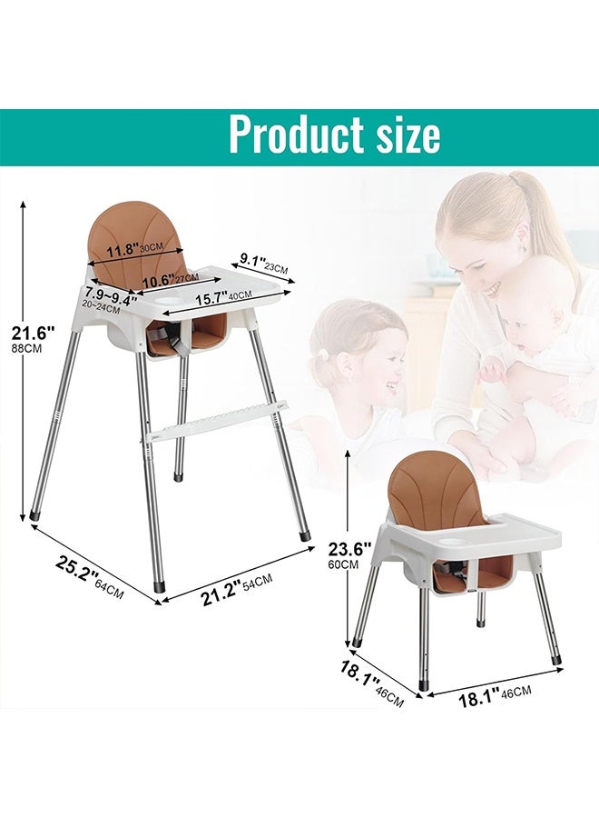 Beauenty 2 in 1 Baby High Chair with Removable Tray, Adjustable Height & Footrest, 3 Point Safety Belt, Ages 6 Months to 3 Years, White, Polypropylene, Metal - Image 5