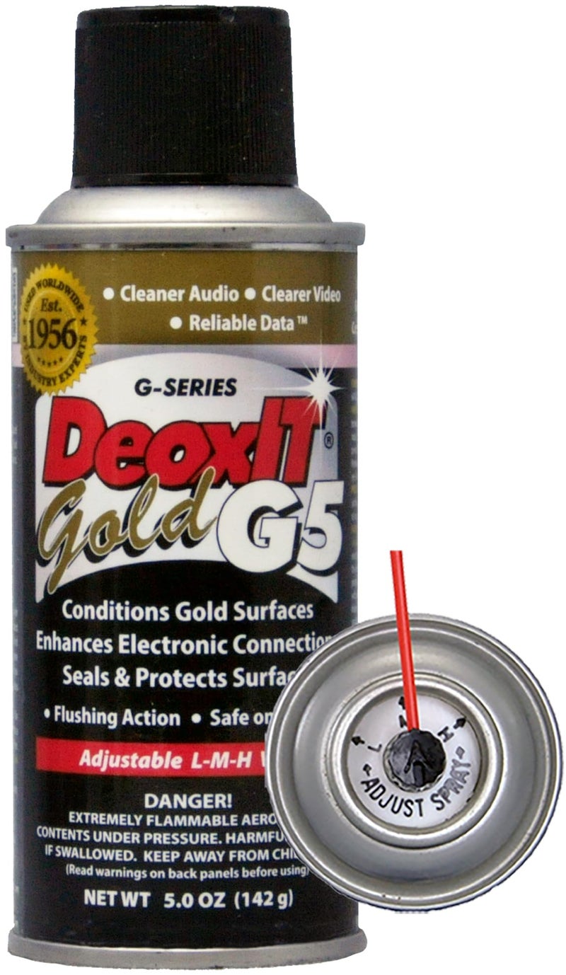 CAIG LABORATORIES DeoxIT Gold G5S-6 Spray, Enhancer/Conditioner/Protector for Gold and Plated Surfaces, 142g, L-M-H Valve, Pack of 1 - Image 1