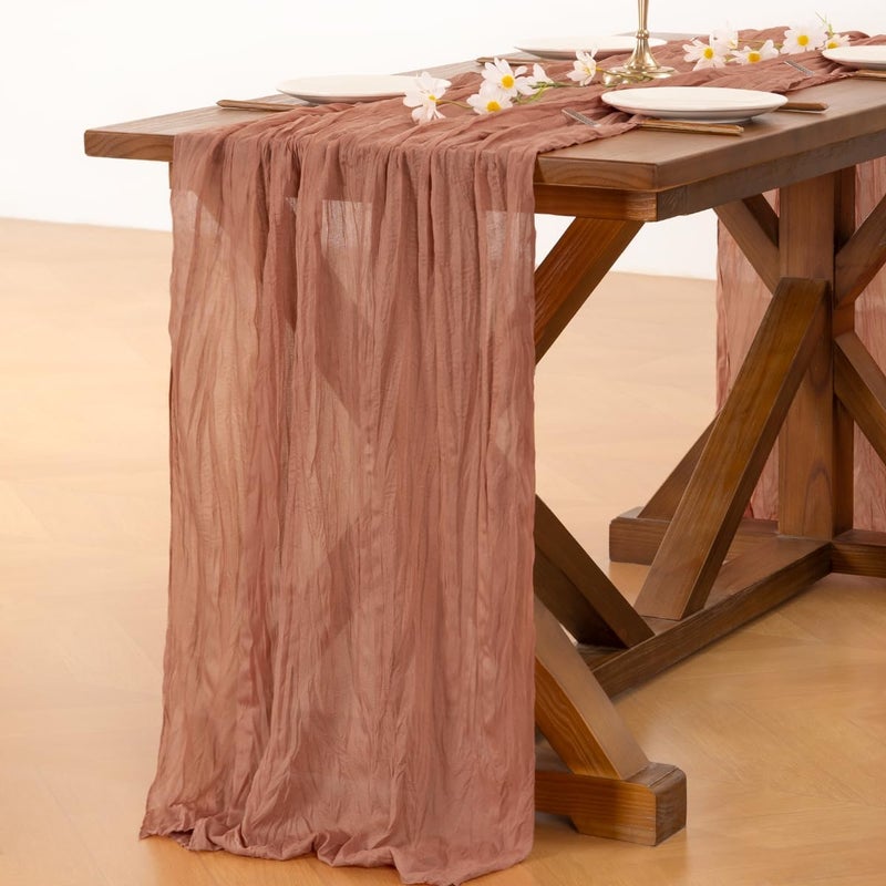 Socomi 2pcs Dusty Rose Easter Spring Cheesecloth Table Runner Boho Rustic Gauze 120 inch 10FT Cheese Cloth Runner for Wedding Party Baby Shower Birthday Home Decor Holiday Decorations - Image 5