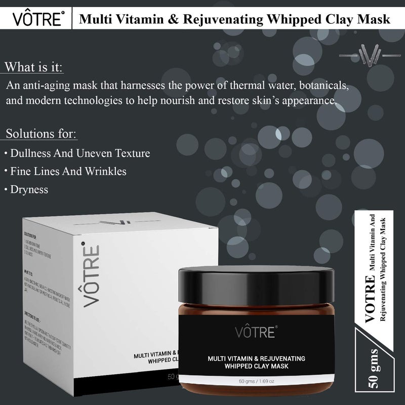 Votre VOTRE Natural Vegan Multi Vitamin and Rejuvenating Whipped Clay Mask for Pore Cleansing Skin Lightening Enhances Skin Complexion No Paraben Sulfates 50 Gm - Image 2