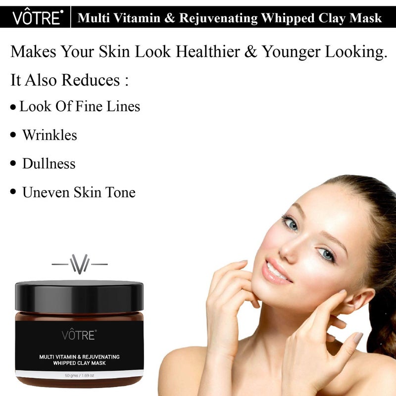 Votre VOTRE Natural Vegan Multi Vitamin and Rejuvenating Whipped Clay Mask for Pore Cleansing Skin Lightening Enhances Skin Complexion No Paraben Sulfates 50 Gm - Image 4