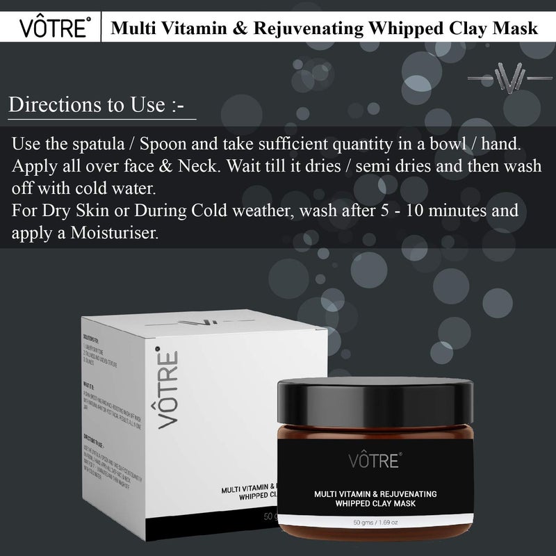 Votre VOTRE Natural Vegan Multi Vitamin and Rejuvenating Whipped Clay Mask for Pore Cleansing Skin Lightening Enhances Skin Complexion No Paraben Sulfates 50 Gm - Image 5