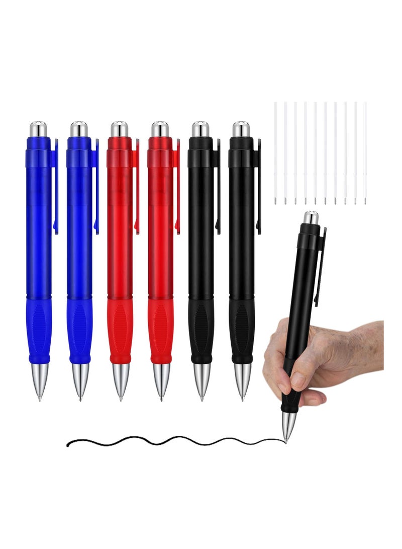 KASTWAVE 6 قطع أقلام حبر جاف ضخمة، أقلام سميكة سهلة الإمساك مع 10 قطع إعادة تعبئة، استقرار كتابة معزز لكبار السن المصابين بالتهاب المفاصل، قلم حبر أسود كبير قابل للسحب للمستودع، أقلام ضخمة هدايا حفلات مضحكة - Image 1