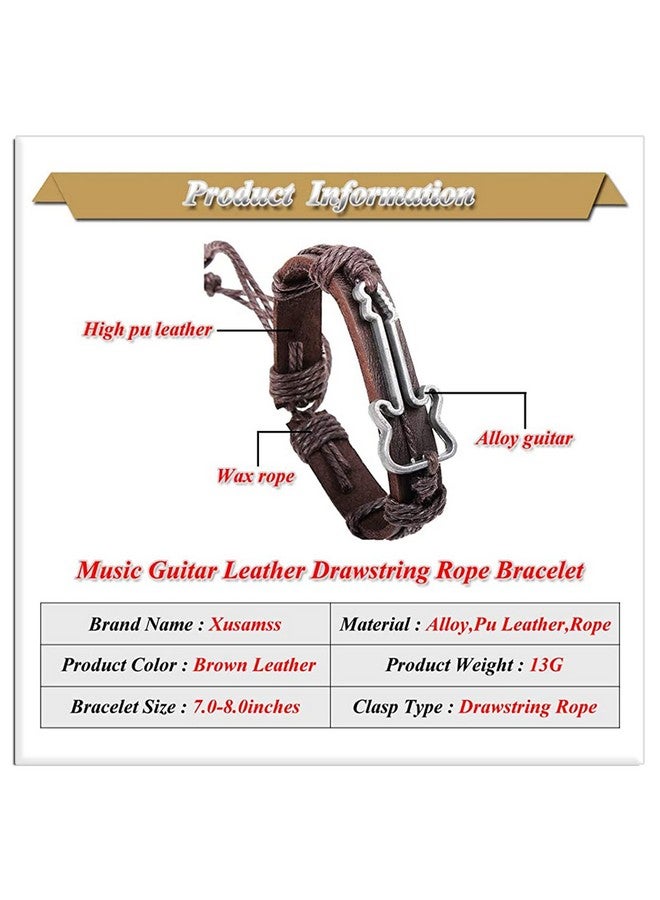 اكسوسامس سوار جيتار من Xusamss Fashion Music Jewelry مصنوع من الجلد وسوار حبل برباط - Image 2