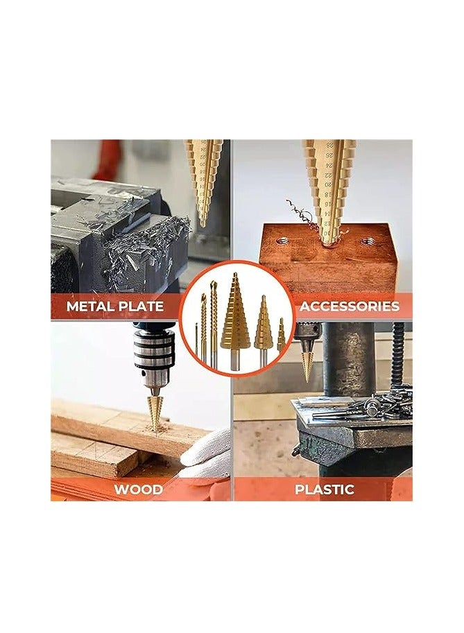 CHT 6pcs HSS Steel Step Drill Bit Set - 4-12/20/32mm Metal Hole Cutter Wood Cone Core Drilling Hole Saw Tool + 3, 6, 8 Saw Drill - Image 3
