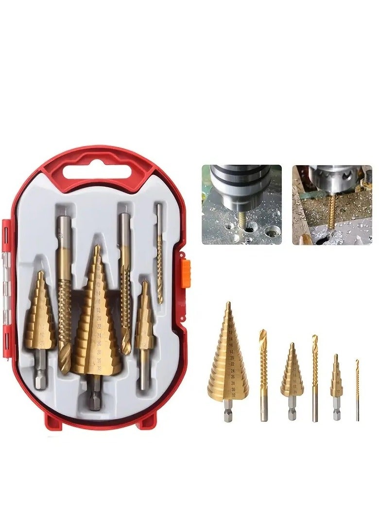 CHT 6pcs HSS Steel Step Drill Bit Set - 4-12/20/32mm Metal Hole Cutter Wood Cone Core Drilling Hole Saw Tool + 3, 6, 8 Saw Drill - Image 1