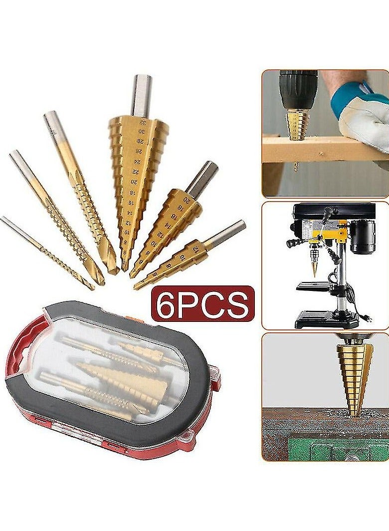 CHT 6pcs HSS Steel Step Drill Bit Set - 4-12/20/32mm Metal Hole Cutter Wood Cone Core Drilling Hole Saw Tool + 3, 6, 8 Saw Drill - Image 4