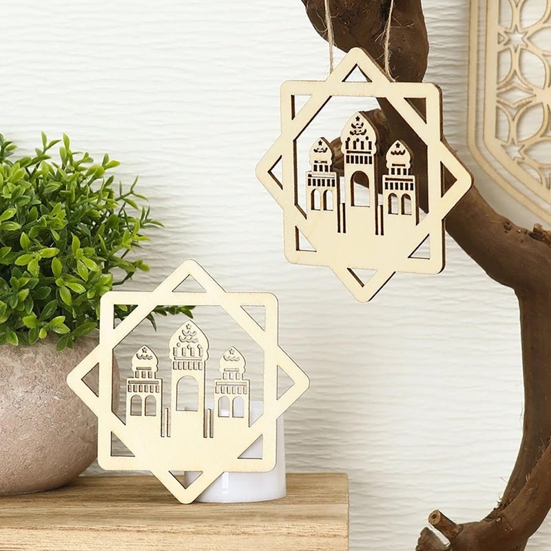 Curious Button Curious Button Set of 10 Pieces Eid Special Wooden Islamic Festival Decorations Crescent Moon and Star Design Handcrafted Eid Mubarak Gifts Wooden Eid Ornaments Ramadan and Eid Home Decor - Image 2