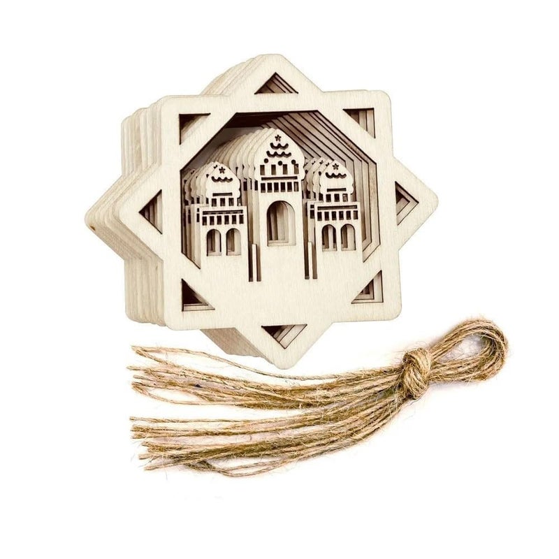 Curious Button Curious Button Set of 10 Pieces Eid Special Wooden Islamic Festival Decorations Crescent Moon and Star Design Handcrafted Eid Mubarak Gifts Wooden Eid Ornaments Ramadan and Eid Home Decor - Image 1