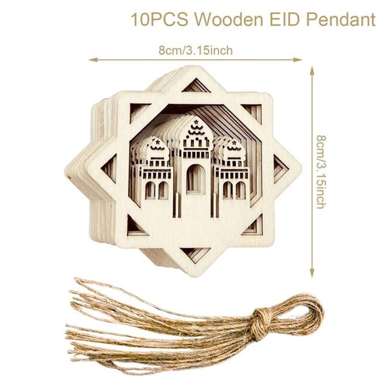 Curious Button Curious Button Set of 10 Pieces Eid Special Wooden Islamic Festival Decorations Crescent Moon and Star Design Handcrafted Eid Mubarak Gifts Wooden Eid Ornaments Ramadan and Eid Home Decor - Image 3