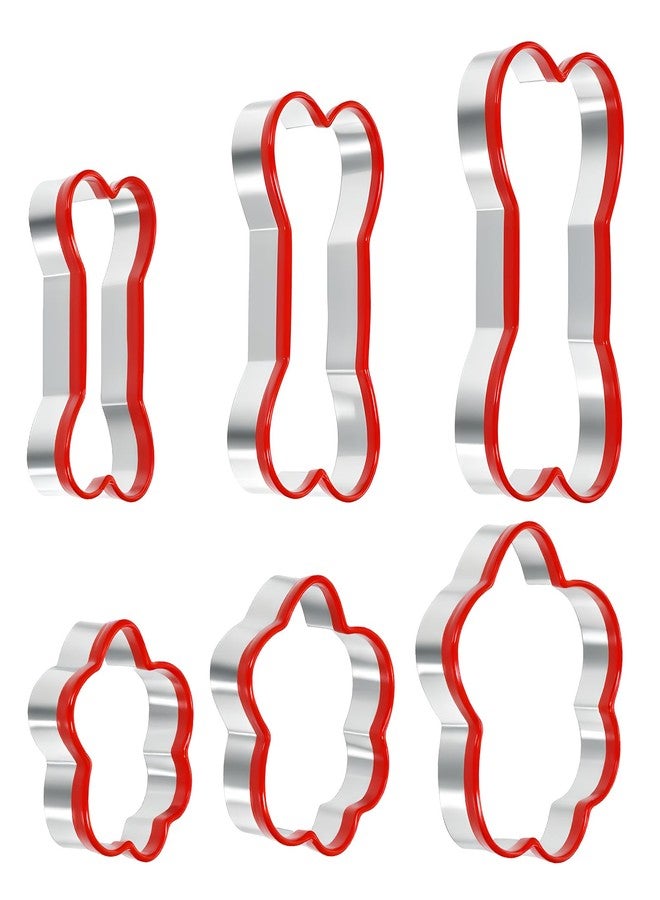Macuezu 6 Pcs Dog Bone Cookie Cutters for Treats, Dog Bone & Paw Shapes Cookie Cutters Set, Stainless Steel Biscuit Mold with Soft Pvc Cover for Dogs Theme Party, Small Dogs Bones Cutter, Assorted Sizes - Image 1