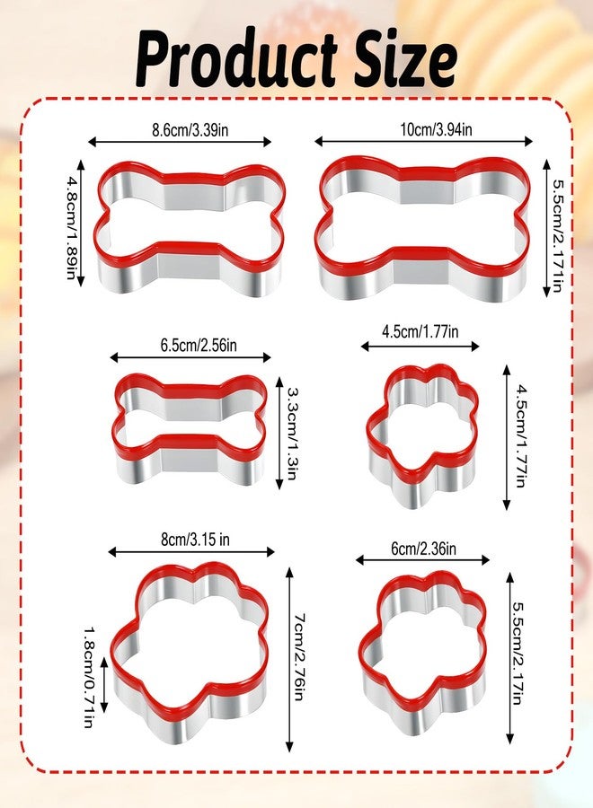 Macuezu 6 Pcs Dog Bone Cookie Cutters for Treats, Dog Bone & Paw Shapes Cookie Cutters Set, Stainless Steel Biscuit Mold with Soft Pvc Cover for Dogs Theme Party, Small Dogs Bones Cutter, Assorted Sizes - Image 3