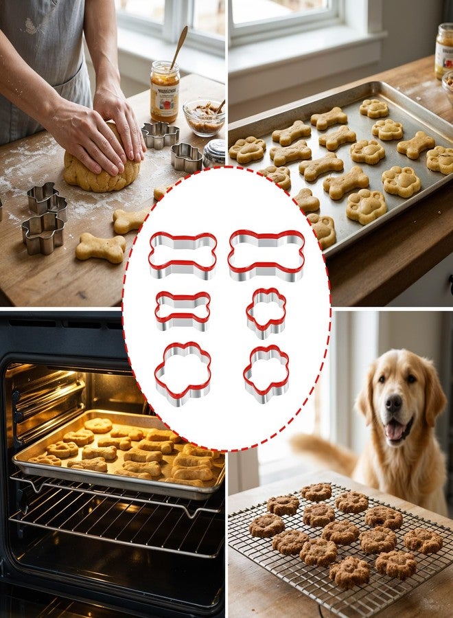 Macuezu 6 Pcs Dog Bone Cookie Cutters for Treats, Dog Bone & Paw Shapes Cookie Cutters Set, Stainless Steel Biscuit Mold with Soft Pvc Cover for Dogs Theme Party, Small Dogs Bones Cutter, Assorted Sizes - Image 2