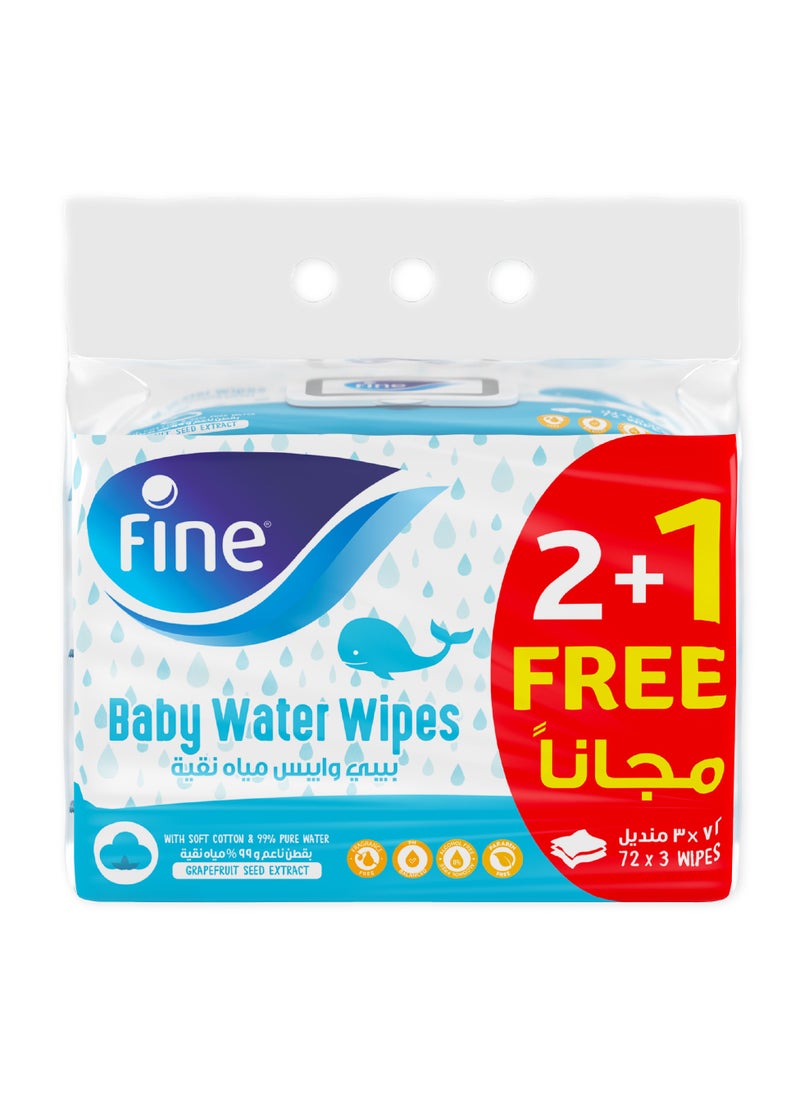 Fine Baby Water Wipes Grapeseed Extract 3 x 72 Wipes  - Image 1