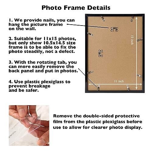 JCJMY 11x15 inch Picture Frame, Horizontal and Vertical Formats for Wall Hanging, 11 x 15 Wall Gallery Poster Photo Frame with Shatter Resistant Plexiglass, Black - Image 3