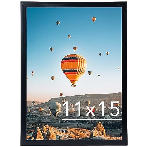 JCJMY 11x15 inch Picture Frame, Horizontal and Vertical Formats for Wall Hanging, 11 x 15 Wall Gallery Poster Photo Frame with Shatter Resistant Plexiglass, Black - Image 1