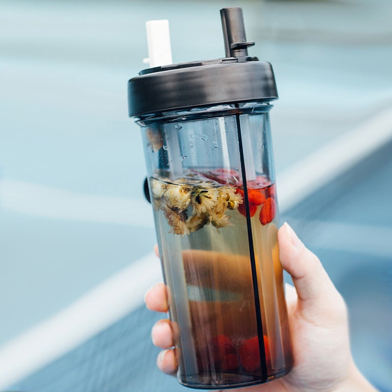 Internet Popular Double Drinking Cup Korean Creative Couple Shared Double Straw Plastic Portable Drop-Resistant Thickened Portable Casual Cup - Image 5