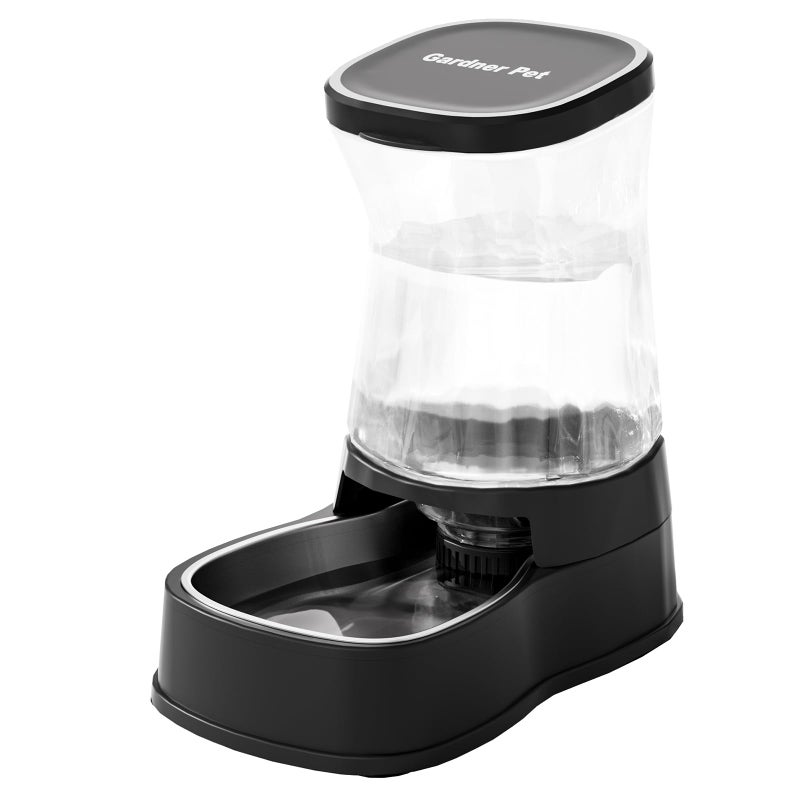 Gardner Pet Automatic Gravity Water Dispenser for Dogs, 1Gallon Stainless Steel Dog and Cat Water Bowl Dispenser, Dog Water Fountain Dispenser for Small&Medium Dogs, Cats, Puppies(Black) - Image 1