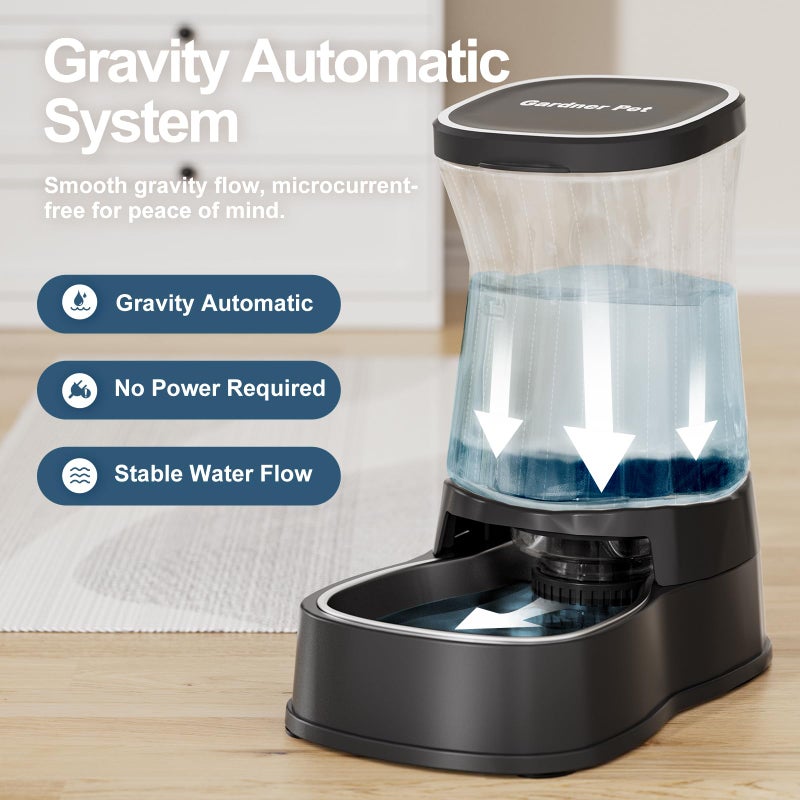 Gardner Pet Automatic Gravity Water Dispenser for Dogs, 1Gallon Stainless Steel Dog and Cat Water Bowl Dispenser, Dog Water Fountain Dispenser for Small&Medium Dogs, Cats, Puppies(Black) - Image 2